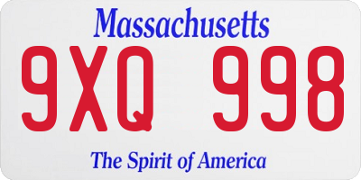 MA license plate 9XQ998