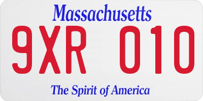 MA license plate 9XR010