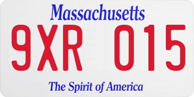 MA license plate 9XR015