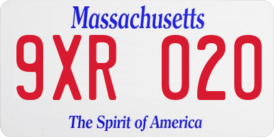 MA license plate 9XR020