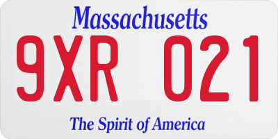 MA license plate 9XR021