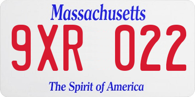 MA license plate 9XR022
