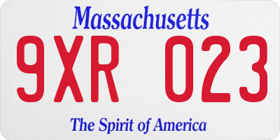 MA license plate 9XR023