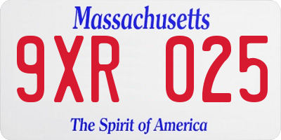 MA license plate 9XR025