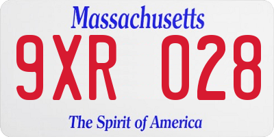 MA license plate 9XR028