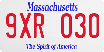 MA license plate 9XR030