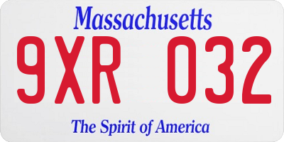 MA license plate 9XR032