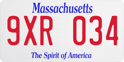 MA license plate 9XR034