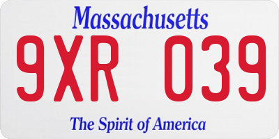 MA license plate 9XR039