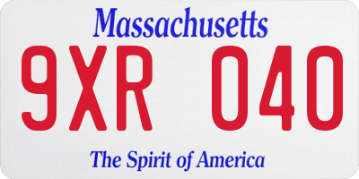 MA license plate 9XR040