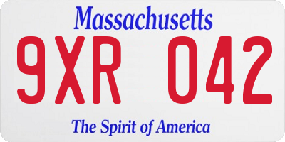 MA license plate 9XR042