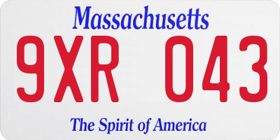 MA license plate 9XR043