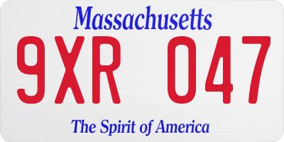 MA license plate 9XR047