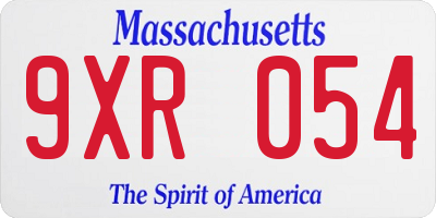 MA license plate 9XR054