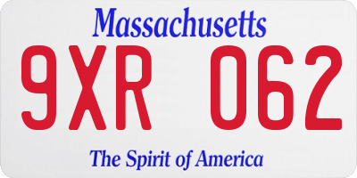 MA license plate 9XR062