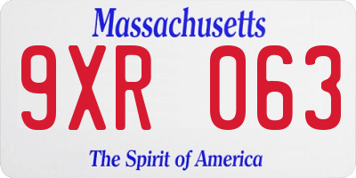 MA license plate 9XR063
