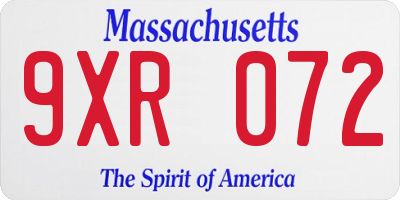 MA license plate 9XR072