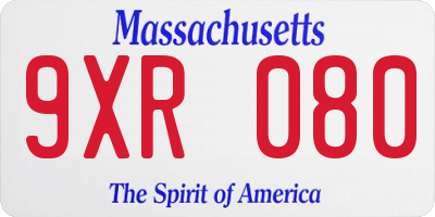 MA license plate 9XR080