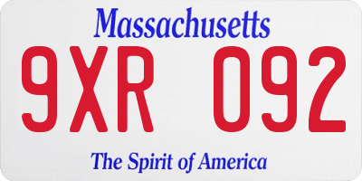 MA license plate 9XR092