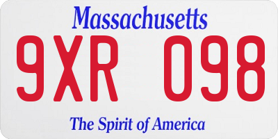 MA license plate 9XR098