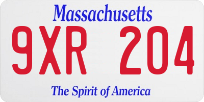 MA license plate 9XR204