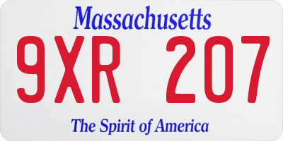 MA license plate 9XR207