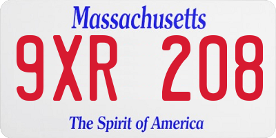 MA license plate 9XR208