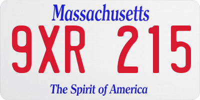 MA license plate 9XR215