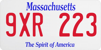MA license plate 9XR223