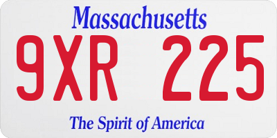 MA license plate 9XR225