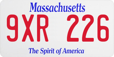 MA license plate 9XR226