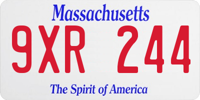 MA license plate 9XR244