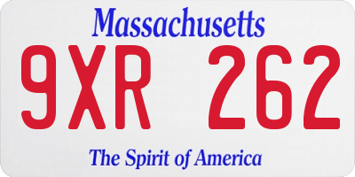 MA license plate 9XR262