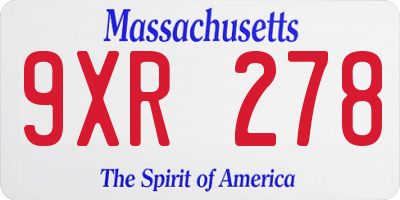 MA license plate 9XR278
