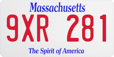 MA license plate 9XR281