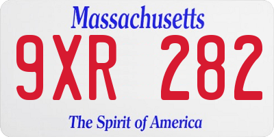 MA license plate 9XR282