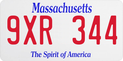 MA license plate 9XR344