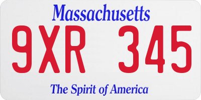MA license plate 9XR345