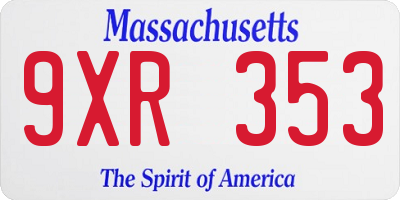 MA license plate 9XR353