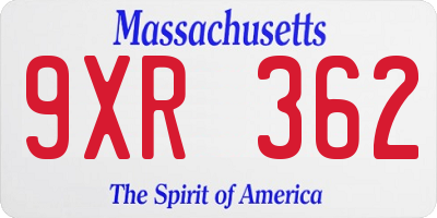 MA license plate 9XR362