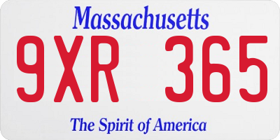 MA license plate 9XR365
