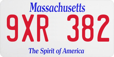 MA license plate 9XR382