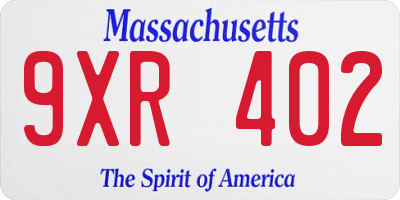 MA license plate 9XR402