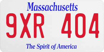 MA license plate 9XR404