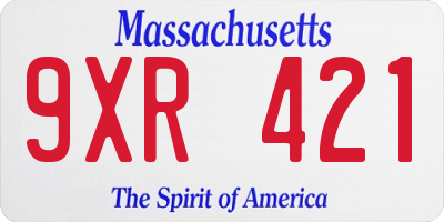 MA license plate 9XR421