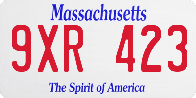 MA license plate 9XR423
