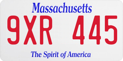 MA license plate 9XR445