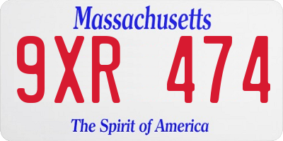 MA license plate 9XR474