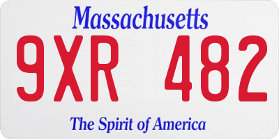 MA license plate 9XR482