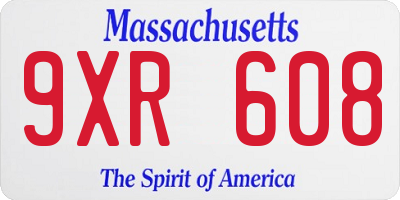 MA license plate 9XR608